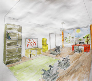 Interieur aquarel